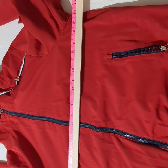 Tommy Hilfiger Rain Jacket Red Zip Up with Hood women size Large - Picture 7 of 9